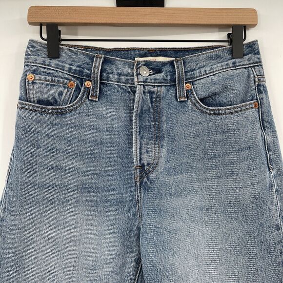 Levis Womens Jeans Size 26 Wedgie Mid Rise Button Fly Raw Hem Rigid Denim - Picture 2 of 11